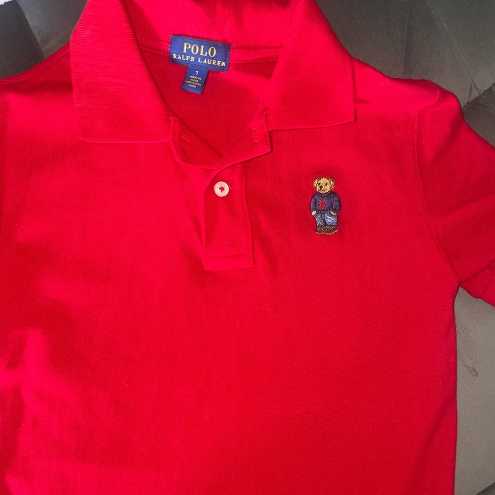 Polo Bear Polo Short Sleeve Shirt Boys Size 7 Red